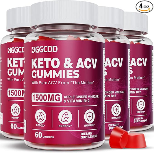 (4 Pack) Keto ACV Gummies Extreme 1500MG Keto Gummies Apple Cider Vinegar Formulated with Pomegranate Beet Juice Powder B12 Vegan Non GMO 240 Gummys