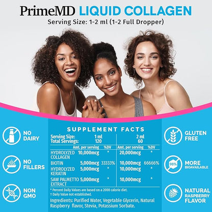 Liquid Collagen Peptides for Women - Complex with Biotin Vitamin, Hydrolyzed Keratin Protein and Saw Palmetto - Comprehensive Formula for Hair, Skin, and Nails Wellness - 2fl oz (Pack of 2)