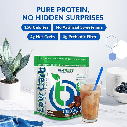 BioTrust Low Carb Protein Powder – Delicious Whey & Casein Blend from Grass-Fed Hormone Free Cows – Non GMO, Gluten Free (Cafe Mocha)