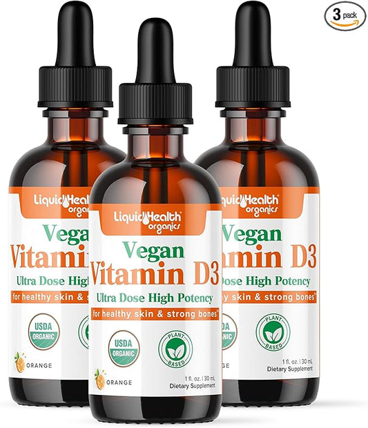 LIQUIDHEALTH Liquid Vitamin D3 5000 IU, Organic Vitamin D Liquid Drops, Adults & Kids, Vegan Liquid Vitamin D for Immune Support, Bone Health, Mood Support - (3pack)
