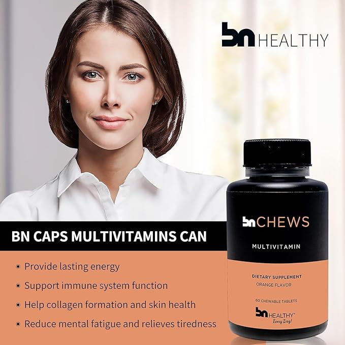BN Chews Orange - Bariatric Multivitamin Chewable with 27 Essential Nutrients: Vitamins A, B6, B12, C, D3, 18 mg Iron & Calcium, Supports Men & Women Health(2 Pack)