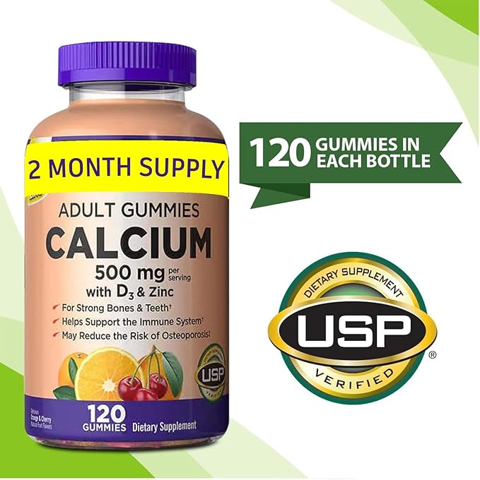 Kirkland Signature Calcium Gummies 500 mg with D3 & Zinc, Bone Health, 120 Gummies (1 Pack) Bundle with Exclusive Vitamins & Minerals - A to Z - Better Idea Guide
