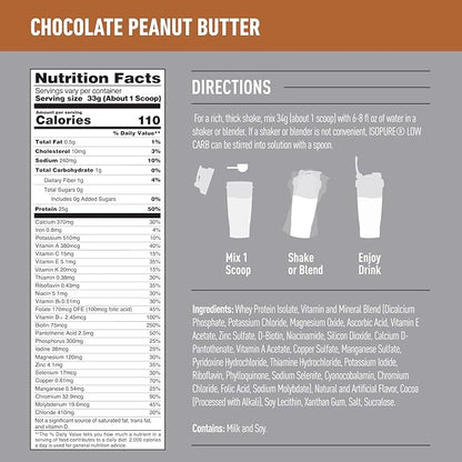 Isopure Protein Powder, Low Carb Whey Isolate with Vitamin C & Zinc for Immune Support, 25g Protein, Keto Friendly, Chocolate Peanut Butter, 40 Servings, 3 Pounds (Packaging May Vary)