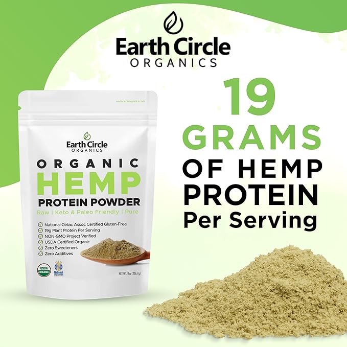 Organic Hemp Protein Powder, Lab Tested 100% Gluten Free, Plant Based & Vegan Raw Protein Powder - Perfect for Keto, Meal Replacement Shakes, Pre-workout and Post Workout (8oz, Pack of 1)