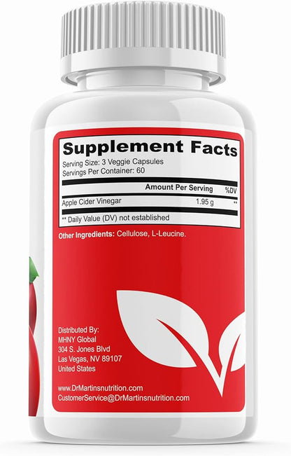 Pure 1950mg Apple Cider Vinegar Supplement | 180 Capsules | No Sour Taste | Pills for Healthy Metabolism, Bloating & Energy | Detox & Digestion Support| Non-GMO, Gluten Free | 100% Natural & Raw