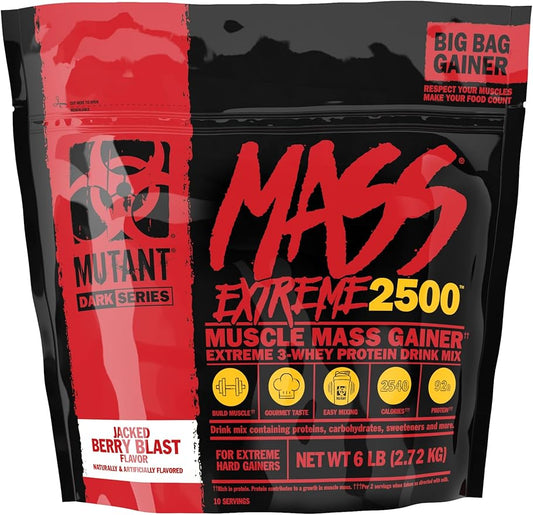 Mutant Mass Extreme Gainer – Whey Protein Powder – Build Muscle Size and Strength – High Density Clean Calories (Jacked Berry Blast, 6 lbs)