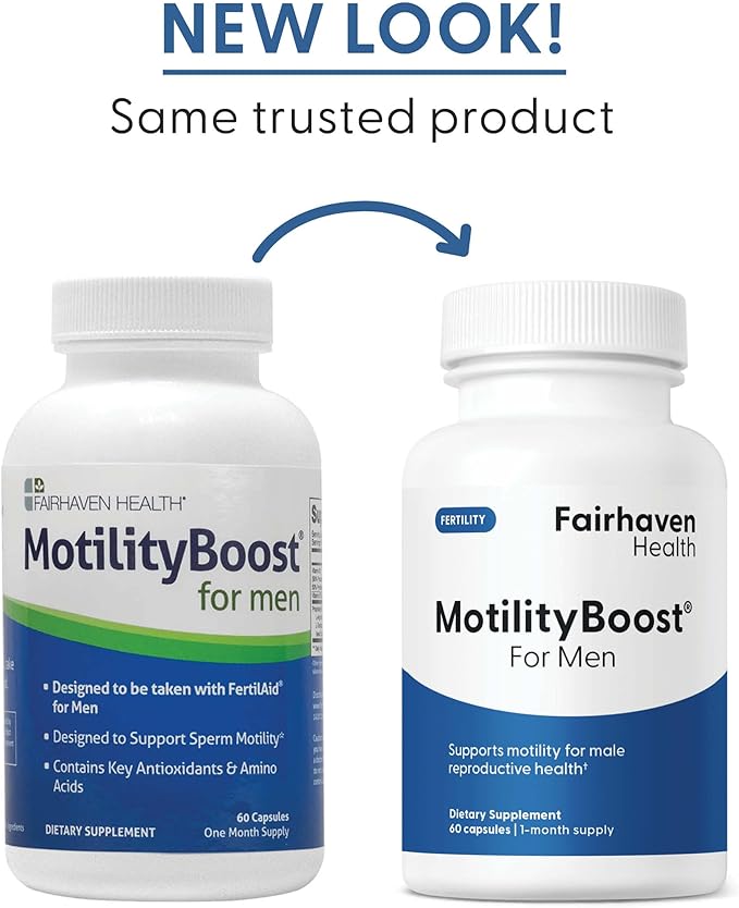 Fairhaven Health MotilityBoost for Men | Prenatal Male Fertility Supplement for Motility Strength | Pre-Conception for Him Includes L-Carnitine, Vitamin B12, B6, CoQ10 and Quercetin | 60 Capsules