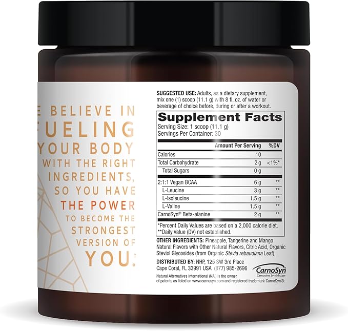 Dr. Mercola Pure Power BCAA + Beta-Alanine, Tropical Punch Flavor, 11.7 oz (333 g), 30 Servings, 6g BCAA, 2g Beta-Alanine, 0g Sugar, Non-GMO