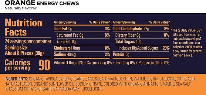 GU Energy Chews, Orange Energy Gummies with Electrolytes, Vegan, Gluten-Free, Kosher, Caffeine-Free, and Dairy-Free On-The-Go Energy for Any Workout, 12 Bags (24 Servings Total)