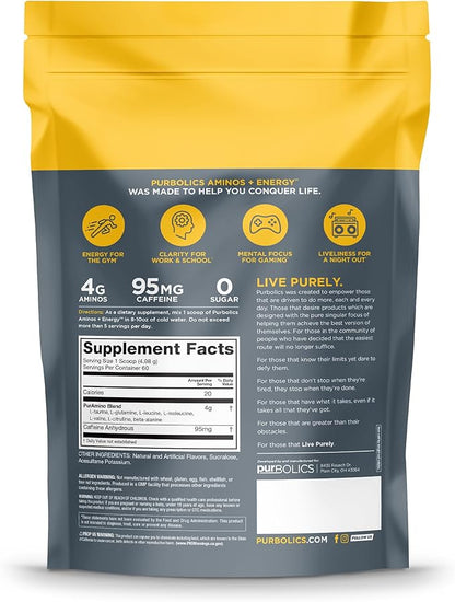 Aminos + Energy | Supports Recovery, Energy & Focus | 95mg of Caffeine, 0 Sugar & 60 Servings (The Grape Gatsby)