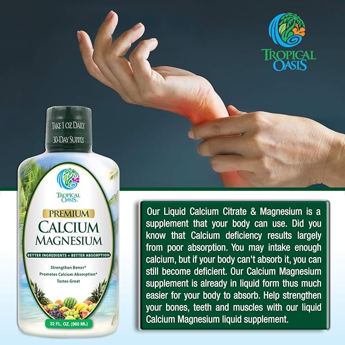 Premium Liquid Calcium Magnesium Citrate - Natural formula w/ support for strong bones - Liquid Vitamin Supplement w/ Calcium, Magnesium, Boron & Vitamin D3 – Up to 98% Absorption Rate- 32oz, 64 Serv