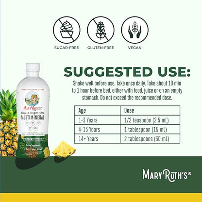 MaryRuth Organics Liquid Nighttime Multimineral Sleep Supplement | Sugar Free | Calm Magnesium Citrate | NO Melatonin | Calcium Magnesium Zinc | Pineapple Dream| Vegan | Gluten Free | 32 Servings