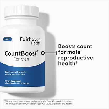 Fairhaven Health CountBoost for Men Optimal Count and Volume Male Fertility Supplement - Pre-Conception Nutrition for Him - with Ashwagandha, Vitamin C, and CoQ10-60 Capsules