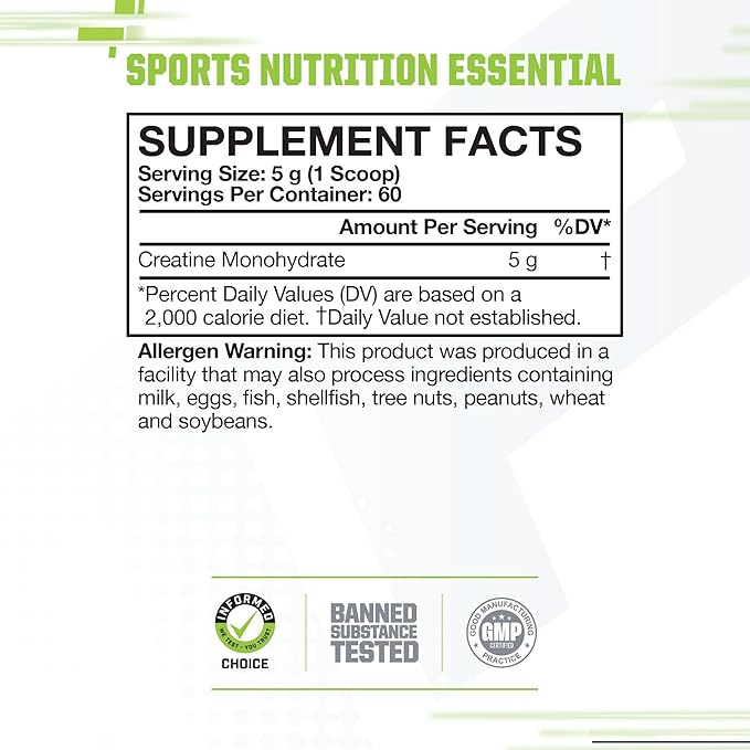 MusclePharm Essentials Creatine Monohydrate Powder, Pre Workout Muscle Builder & Post Workout Muscle Recovery Supplement, Ultra-Pure 100% Monohydrate Creatine Powder, 60 Servings, Unflavored