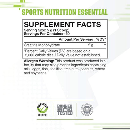 MusclePharm Essentials Creatine Monohydrate Powder, Pre Workout Muscle Builder & Post Workout Muscle Recovery Supplement, Ultra-Pure 100% Monohydrate Creatine Powder, 60 Servings, Unflavored
