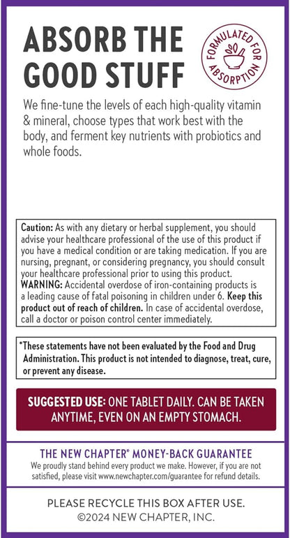 New Chapter Iron Supplement, Whole-Food Fermented Iron Complex Made with Organic Vegetables & Herbs + One Daily Non-Constipating Dose- 60ct, 2 Month Supply