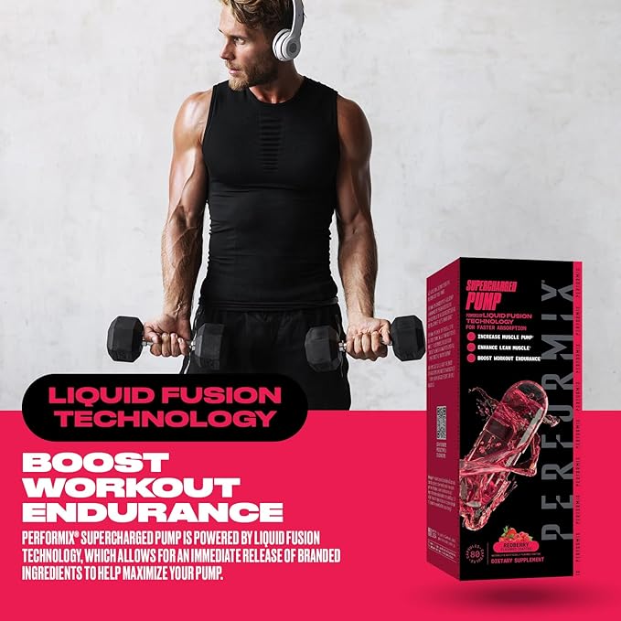 PERFORMIX Supercharged Pump - Nitrosigine® and Betaine Pre-Workout Supplement - Muscle Pump Accelerator - Endurance and Strength Booster (80 Capsules)