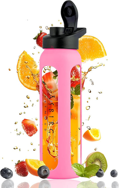 Fitness | Glass Protein Shaker | Protein Shaker | Drinking Bottle | with Spiral Ball | Pink