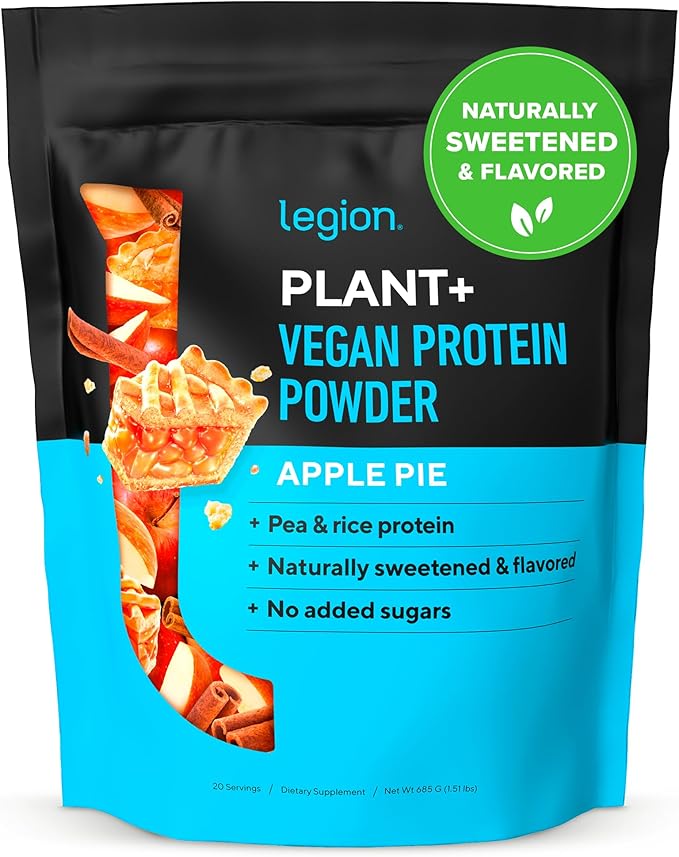 LEGION Plant+ Vegan Protein Powder - Rice and Pea, Plant Based Protein Blend. Gluten Free, GMO Free, Naturally Sweetened and Flavored, 20 Servings, 2 Lbs (Apple Pie)