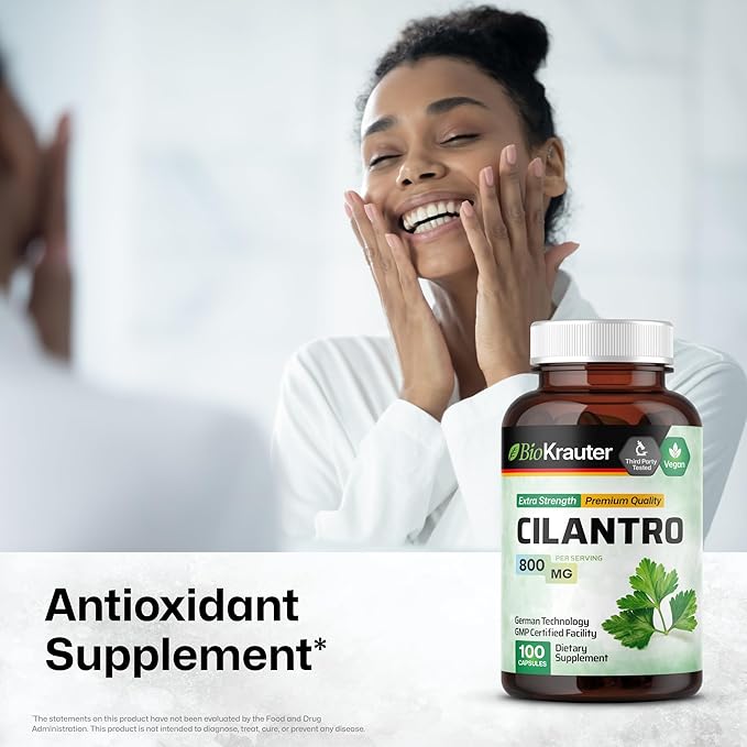 BIO KRAUTER Cilantro Supplement - Cilantro Capsules - Rich Source of Antioxidants - Natural Cleansing & Detox - Cilantro Powder 100 Vegan Caps