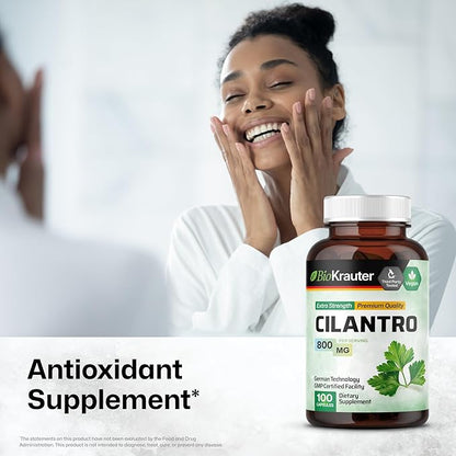 BIO KRAUTER Cilantro Supplement - Cilantro Capsules - Rich Source of Antioxidants - Natural Cleansing & Detox - Cilantro Powder 100 Vegan Caps
