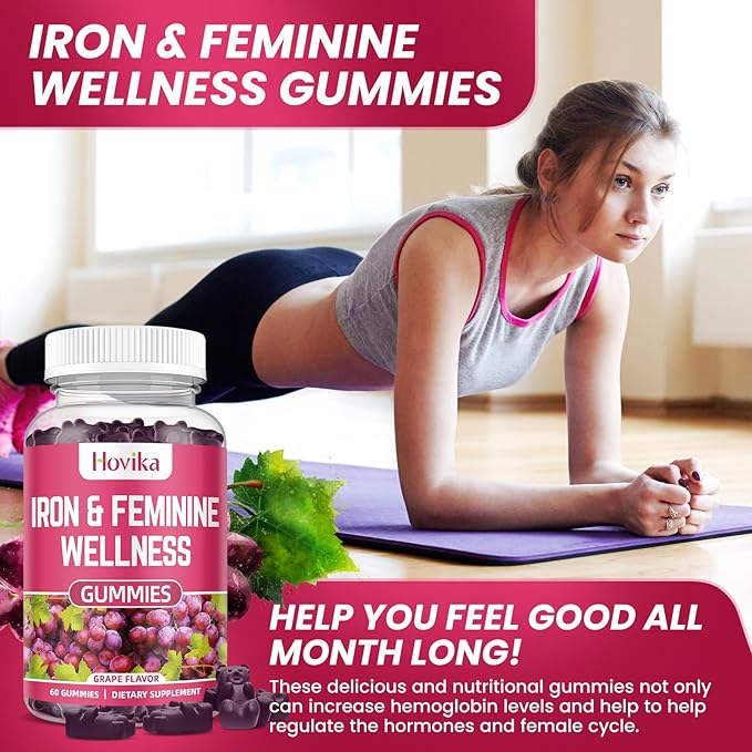 Iron for Women Gummies, 40mg Iron Supplement Anemia with multivitamin for Women, Zinc, Selenium, Iodine - for Iron Deficiency - Natural Hormonal Support for PMS, Grape Flavour, 2 Pack