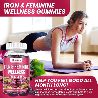 Iron & Hormone Balance for Women Gummies, 40mg Iron Supplement Anemia with multivitamin for Women, Zinc, Selenium, Iodine - for Iron Deficiency - Natural Hormonal Support for PMS, Vegan 60 Count
