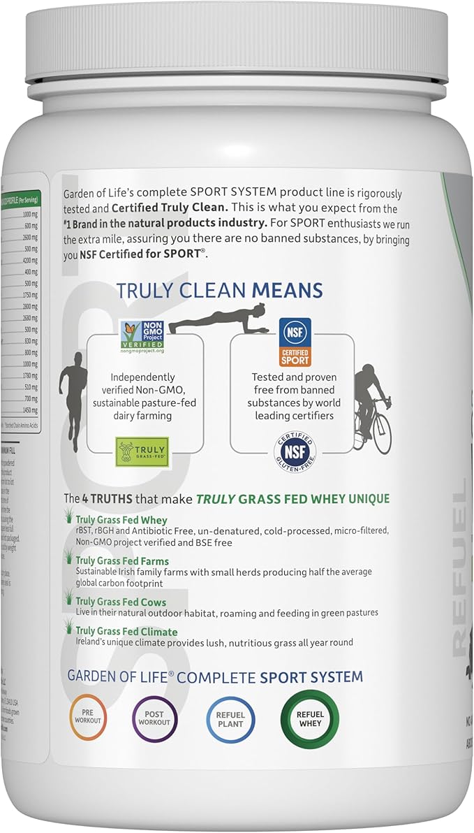 Garden of Life Sport Whey Protein Powder Chocolate, Premium Grass Fed Whey Protein Isolate Plus Probiotics for Immune System Health, 24g Protein, Non GMO, Gluten Free, Cold Processed - 20 Servings