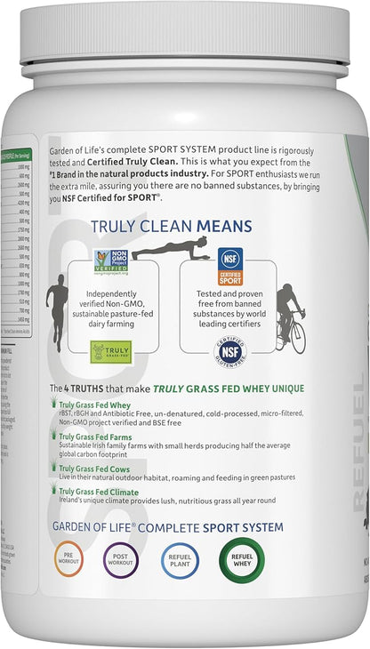 Garden of Life Sport Whey Protein Powder Chocolate, Premium Grass Fed Whey Protein Isolate Plus Probiotics for Immune System Health, 24g Protein, Non GMO, Gluten Free, Cold Processed - 20 Servings