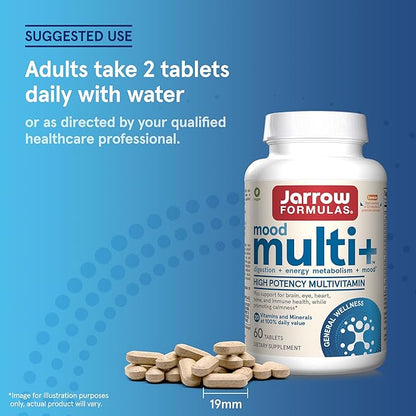 Jarrow Formulas Multi+ Mood Multivitamins for Occasional Stress Resistance, 60 Tablets, 30 Day Supply