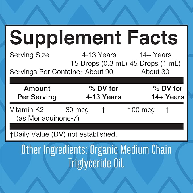 MaryRuth Organics USDA Organic Vitamin K2 MCT Liquid Drops for Adults & Kids | 100 mcg K2 MK7 per serving + Organic MCT Oil | Vegan K2 Vitamin for Bone Health | Heart Health | Calcium Absorption | 1oz