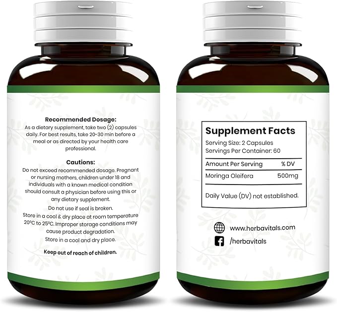 Moringa Capsules Supplement 500 mg/ 120 Count-Moringa Powder Organic | Moringa Pure Capsules Organic for Immune System, Moringa Organic Capsules for Energy - Moringa Leaf Powder Supplement -Lab Tested