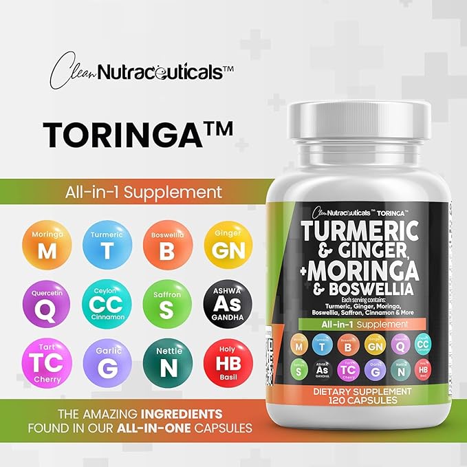 Turmeric Moringa Supplement | Ginger Boswellia Saffron - Supplement for Women and Men with Ceylon Cinnamon, Tart Cherry, Quercetin Garlic Nettle Holy Basil - 1Pack