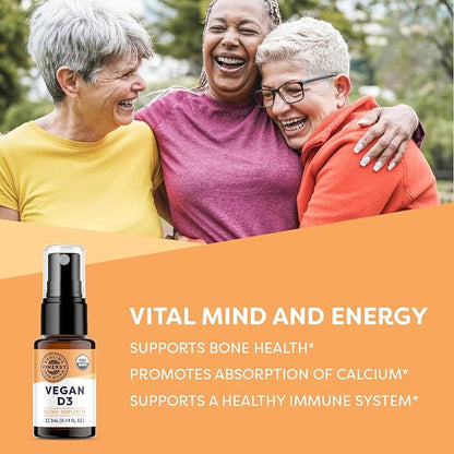 Vimergy Vegan D3 – Supports Bone Health* – Benefits Immune Function* – USDA Certified Organic, Vegan, Gluten-Free – 15 mL (96 Servings)