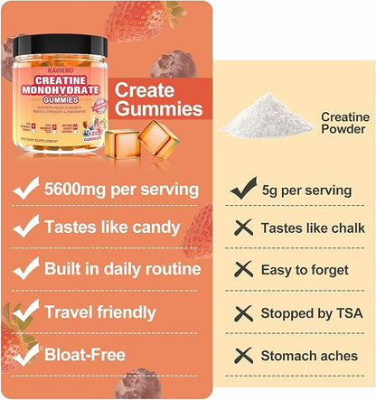 Creatine Monohydrate Gummies 5600mg for Men & Women, 120CT Chewable Creatine Gummies for Muscle Support, Energy Boost, 5.6g of Creatine Monohydrate per Serving - Sugar Free (Blueberry strawberry)