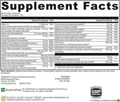 XYMOGEN ActivNutrients with Iron and Copper - Multivitamin Multimineral for Wellness, Immune, Energy and Mood Support - Chelated Minerals + Active B Vitamins with Folate (240 Capsules)