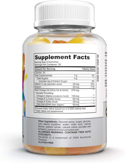 Runner Omega 3, 6, and 9 Gummies Plus DHA - Daily Running Supplements – 50% Less Sugar – Heart & Joint Health Gummy for Athletes – GMP Certified