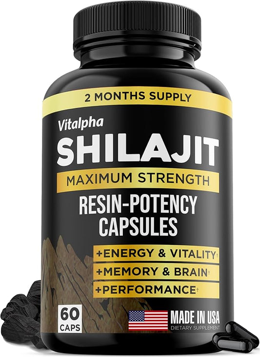 Resin-Potency Shilajit Capsules (50% Fulvic Acid) - 500mg Max Potency Extract - Organic & Pure Himalayan Shilajit - Made in USA - 85+ Trace Minerals - Monthly Supply - 60 Count
