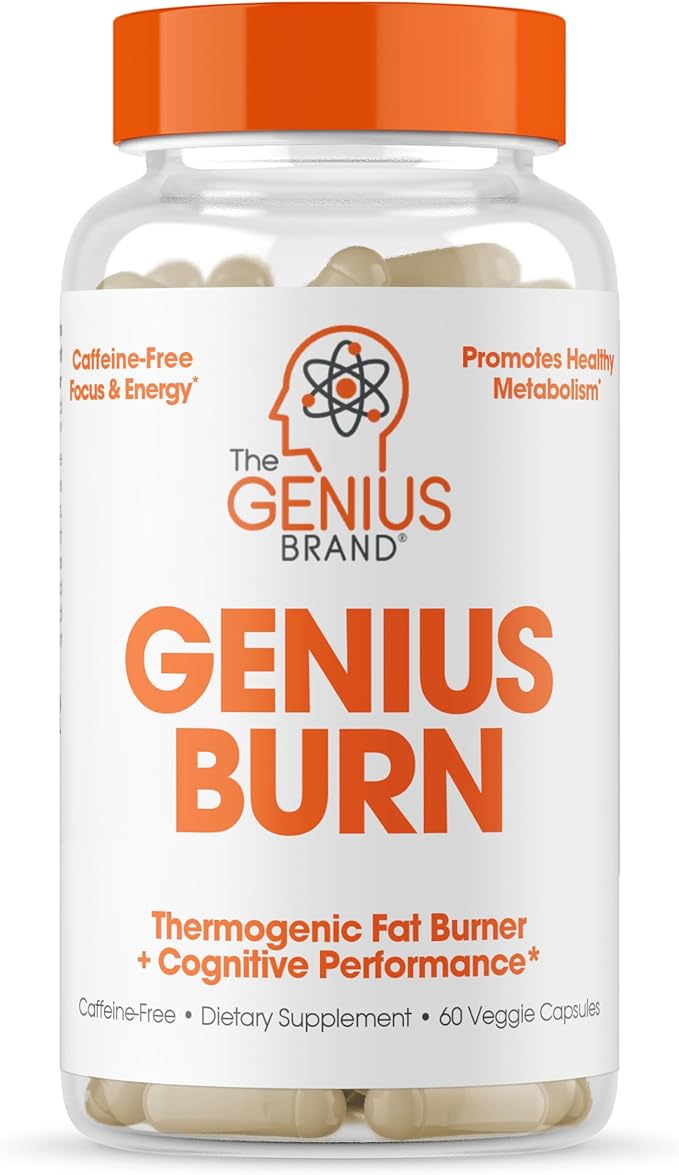 Genius Thermogenic Fat Burner, 60 Diet Veggie Pills - Weight Loss & Metabolism Supplement, Appetite Suppressant & Energy Booster - Caffeine-Free Nootropic Focus & Brain Boost - Ashwagandha & TeaCrine