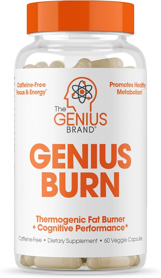 Genius Thermogenic Fat Burner, 60 Diet Veggie Pills - Weight Loss & Metabolism Supplement, Appetite Suppressant & Energy Booster - Caffeine-Free Nootropic Focus & Brain Boost - Ashwagandha & TeaCrine
