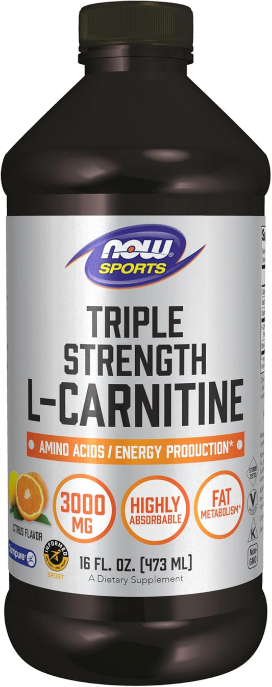 NOW Sports Nutrition, L-Carnitine Liquid, Triple Strength 3000 mg, Citrus, 16-Ounce