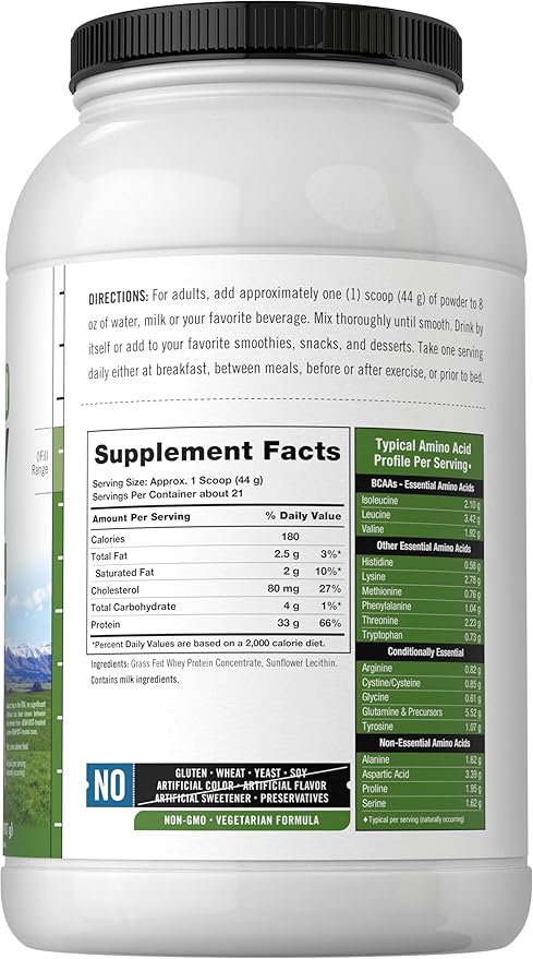 Carlyle Grass Fed Whey Protein Powder | 2lb | 33g of Protein Per Serving | Unflavored | Sugar and Hormone Free | Non-GMO and Gluten Free Supplement | by Herbage Farmstead