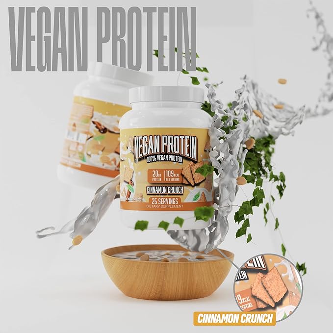 Huge Supplements Vegan Protein Powder - Cinnamon Crunch - Superior Plant-Based Protein Powder, 20g Protein Per Serving, Gluten Free