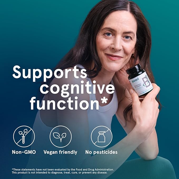 Puori Pure Energy Vitamin B-Complex with 8 Essential Vitamins - Active & Methylated B Vitamins (Thiamin, Riboflavin, Niacin, B6, Folate & B12) - Biotin, Inositol, Pantothenic Acid & Choline