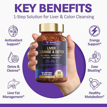 Liver Cleanse Detox & Repair 25-in-1 with Milk Thistle,Dandelion Root,Beetroot, Artichoke Extract for Liver Health Herb Liver Support Supplement Vitamins Zinc, Choline 90 Vegan Capsules