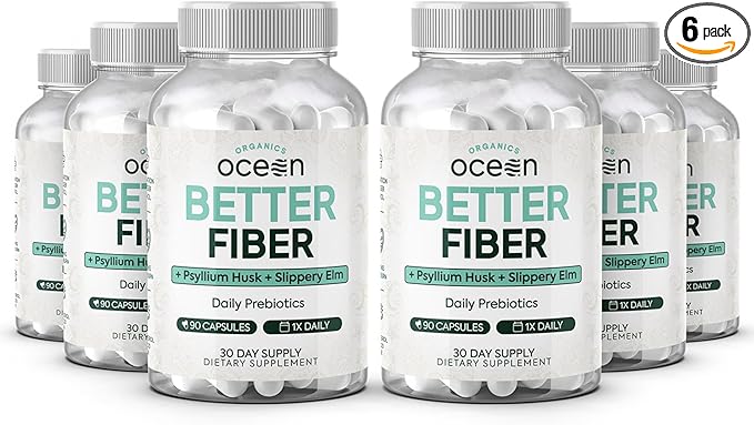 Better Fiber - Daily Fiber Supplement - Soften Stool for Effortless Bowel Movements - with Psyllium Hulk and Slippery Elm - 6 Bottles