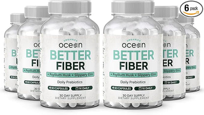 Better Fiber - Daily Fiber Supplement - Soften Stool for Effortless Bowel Movements - with Psyllium Hulk and Slippery Elm - 6 Bottles