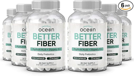 Better Fiber - Daily Fiber Supplement - Soften Stool for Effortless Bowel Movements - with Psyllium Hulk and Slippery Elm - 6 Bottles