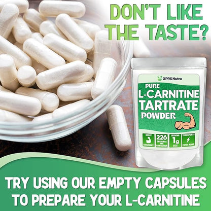 XPRS Nutra L Carnitine L Tartrate Powder - Premium Pure L Carnitine Tartrate - L-Carnitine Powder - Vegan Friendly Bulk L Carnitine Powder - Amino Acid L Carnitine Supplement (8 Ounce)