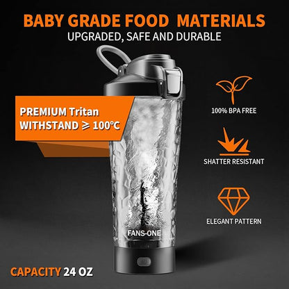Premium Electric Protein Shaker Bottle, 24 oz Lockable Blender Shaker Bottles, Made with Tritan, BPA Free, USB Rechargeable Mixer Blender Cup for Protein Shakes, Black